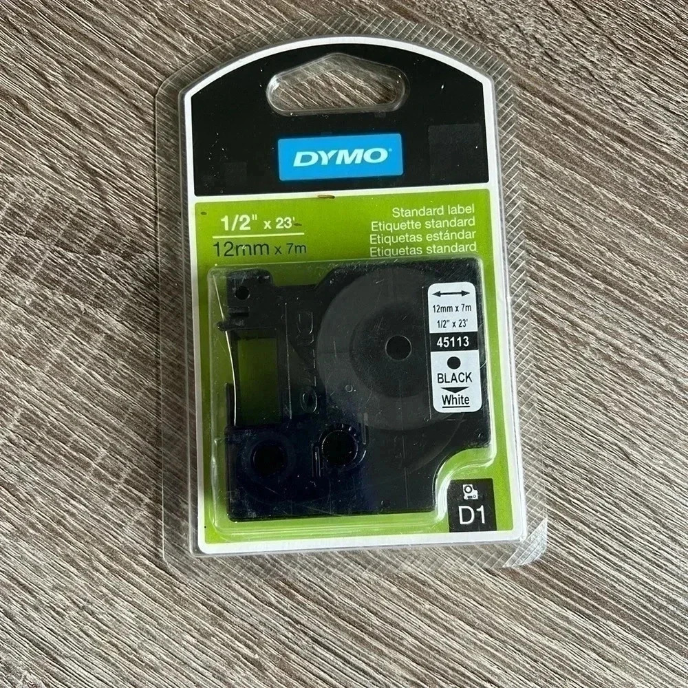 Dymo Replacement Label Spool 1/2 Inch Tape 23 Feet Long White D1 Sealed Package